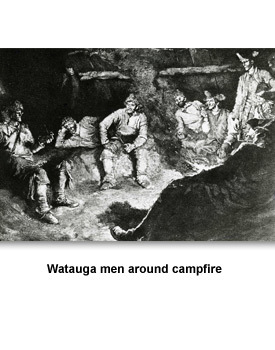 Living on the Frontier 002 Watauga men around campfire
